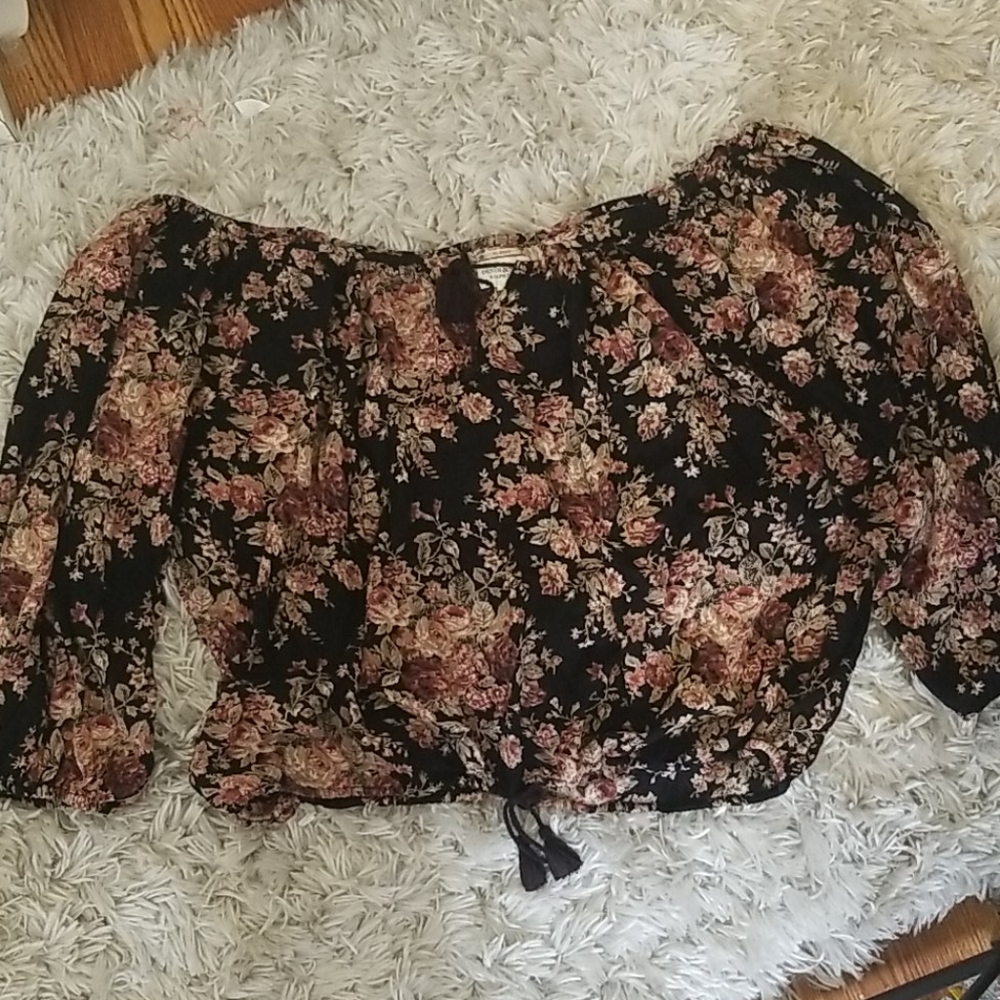Denim &Supply Floral Boho Black Top Size XL